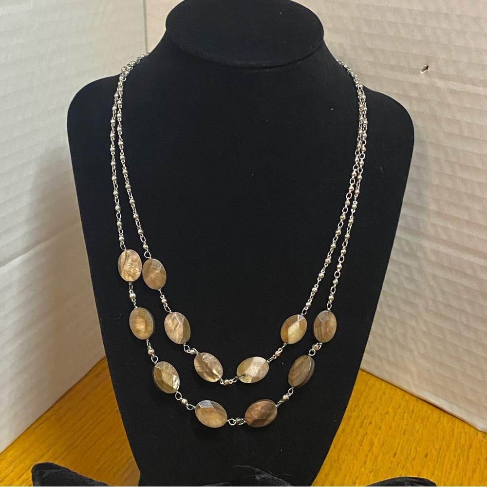 Elegant Silver and Brown Necklace